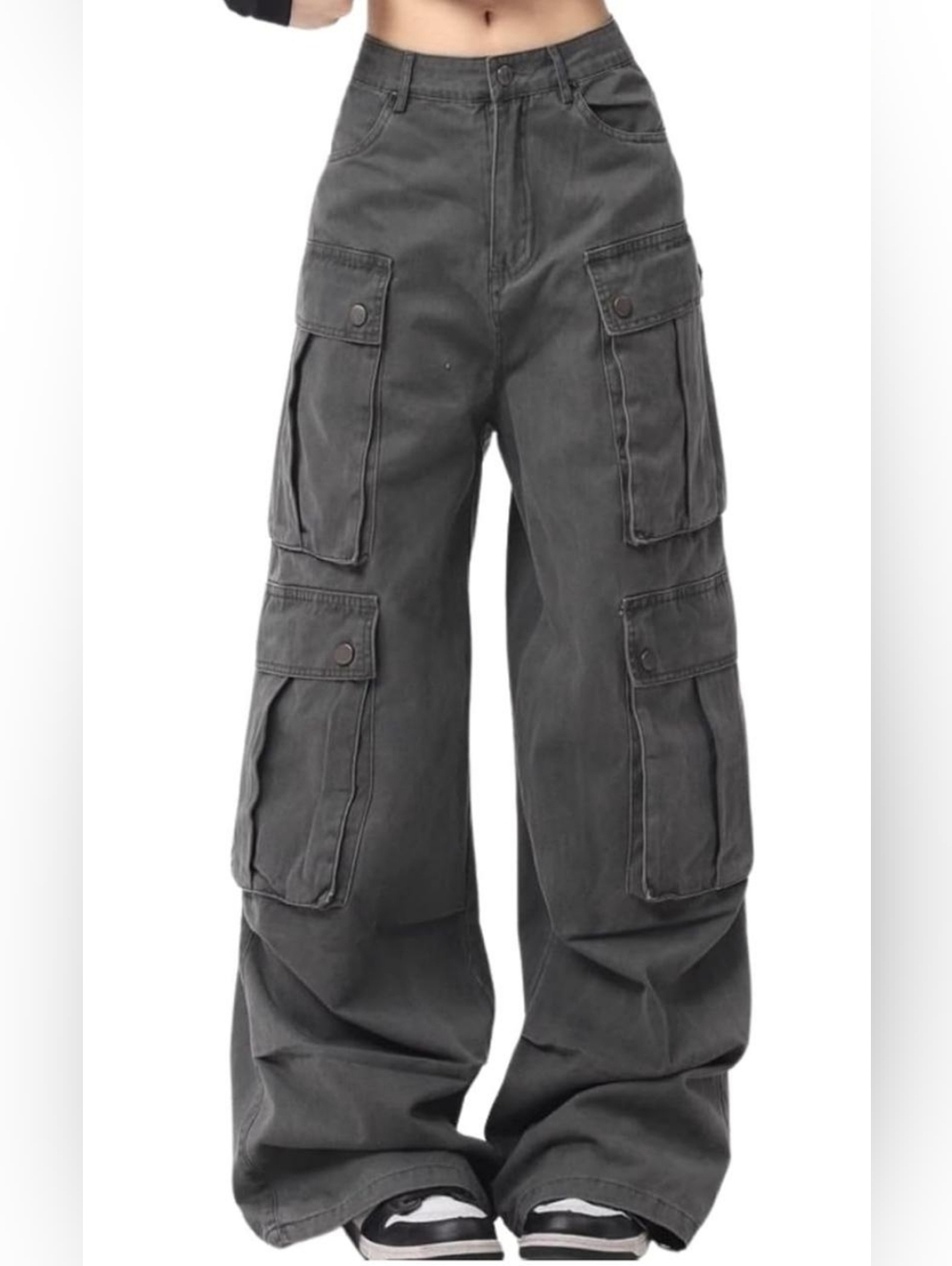 H&M Women Khaki Cargo Pants with Multiple Pockets